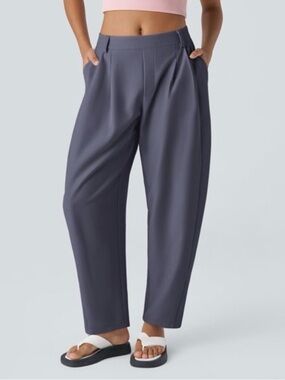 Halara High-Rise Pleated Wide-Leg Trousers in Slate Blue